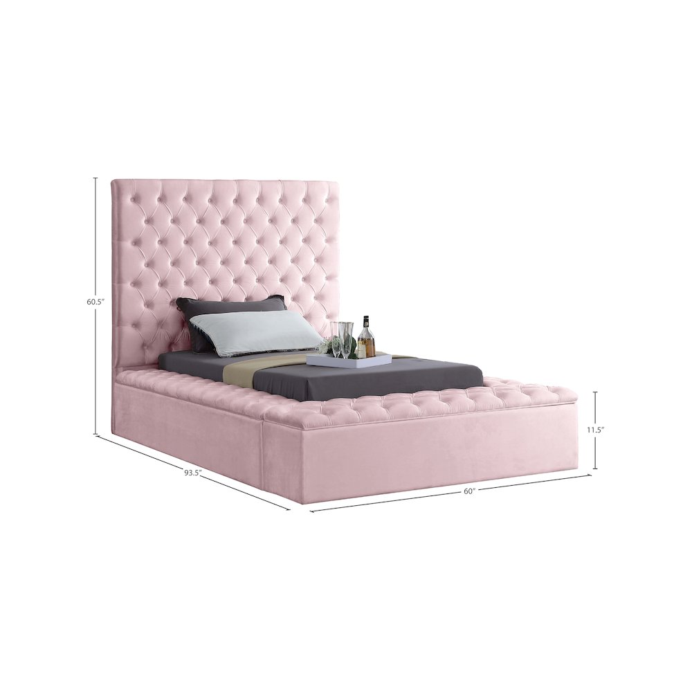 Bliss Pink Velvet Twin Bed