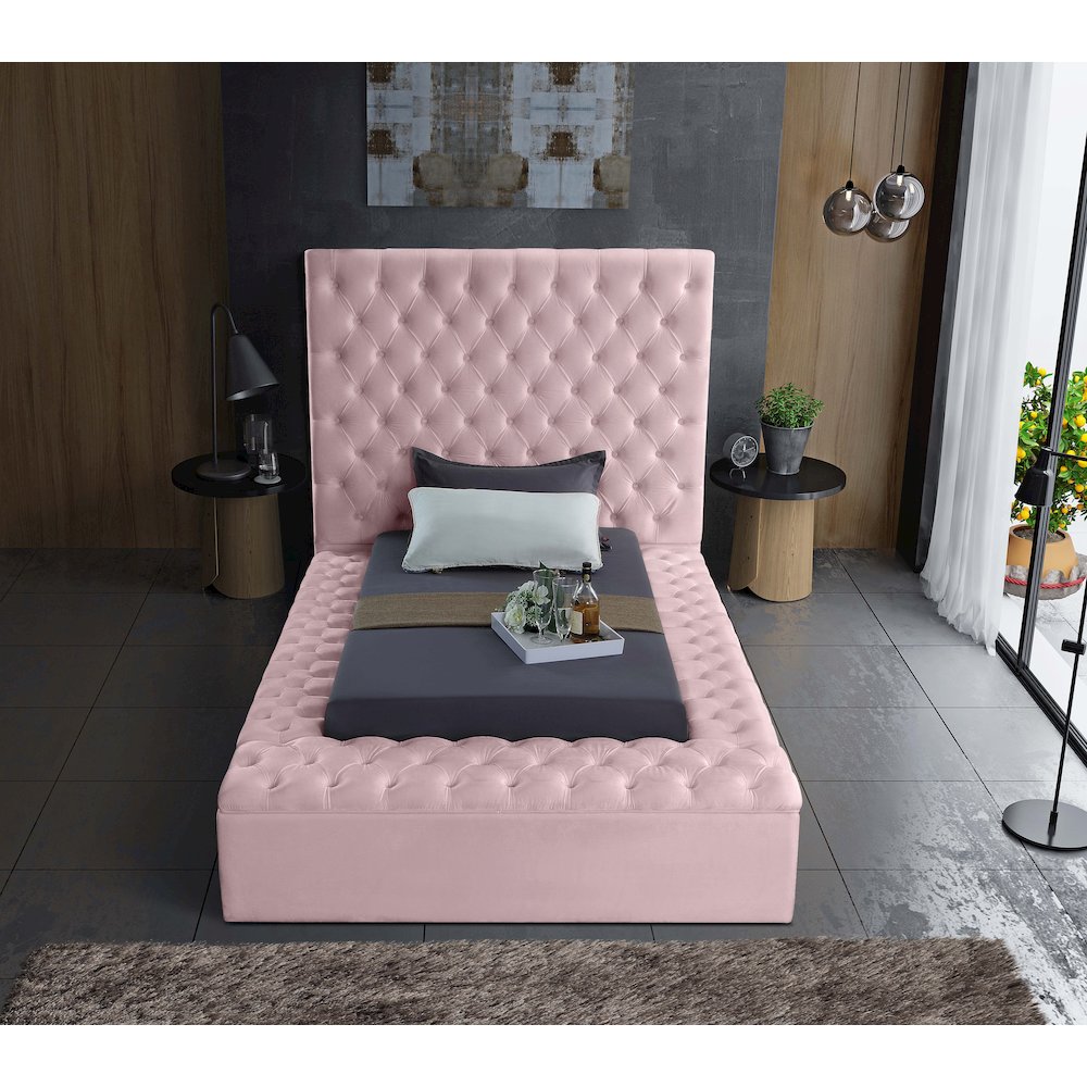 Bliss Pink Velvet Twin Bed