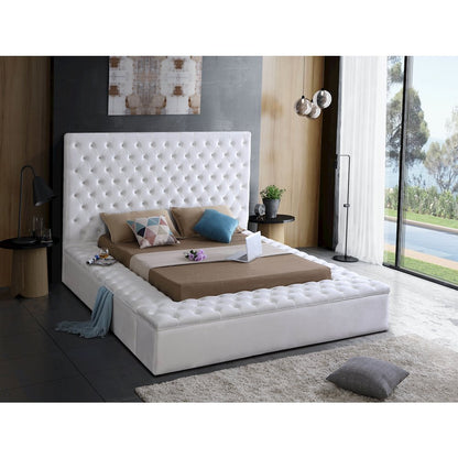 Bliss White Velvet Queen Bed