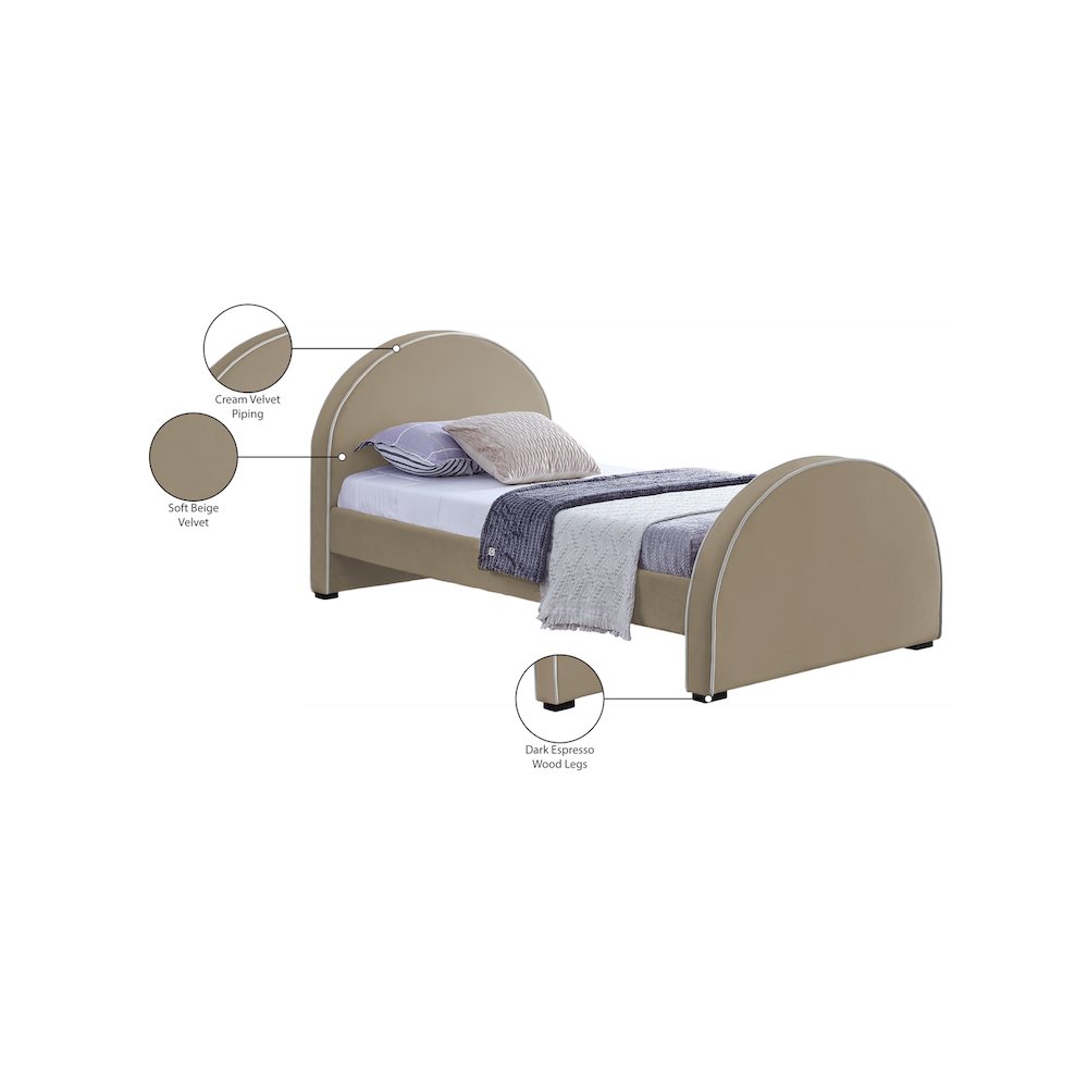 Brody Beige Velvet Twin Bed