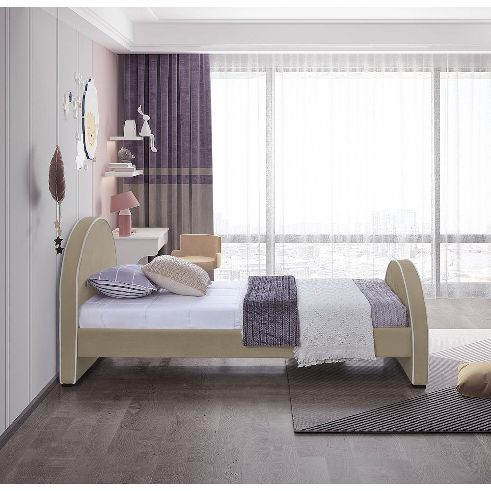 Brody Beige Velvet Twin Bed