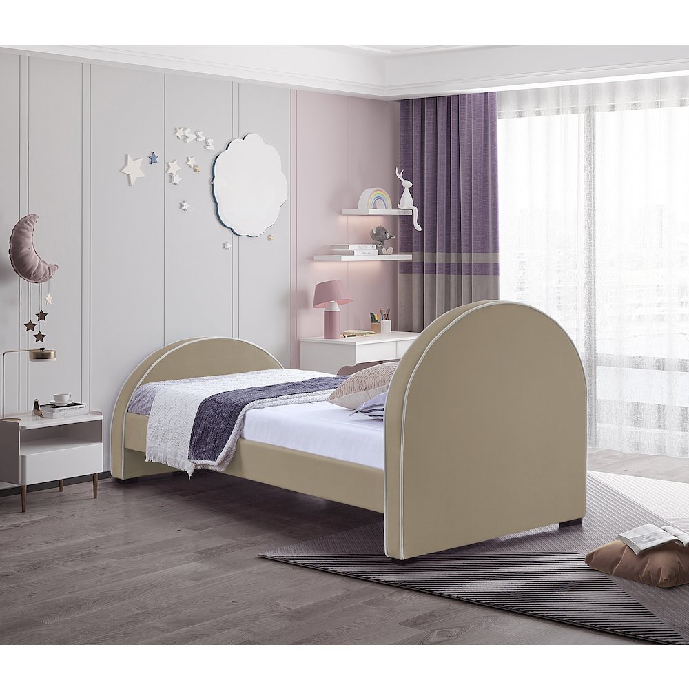 Brody Beige Velvet Twin Bed