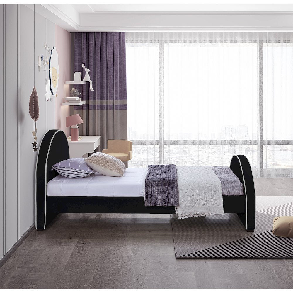 Brody Black Velvet Twin Bed