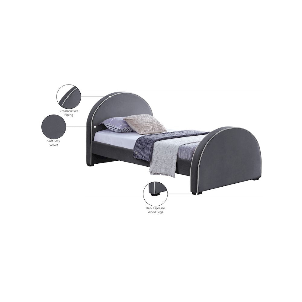 Brody Grey Velvet Twin Bed