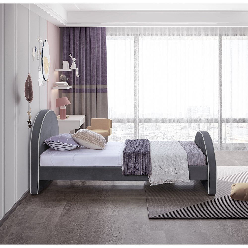 Brody Grey Velvet Twin Bed