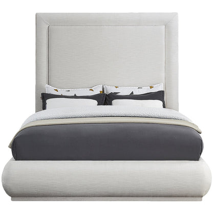 Brooke Cream Linen Textured Fabric Queen Bed