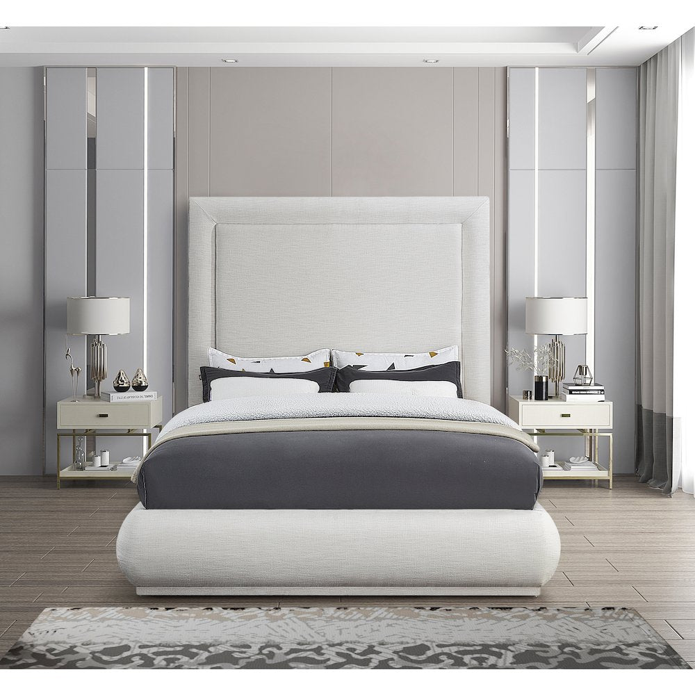 Brooke Cream Linen Textured Fabric Queen Bed
