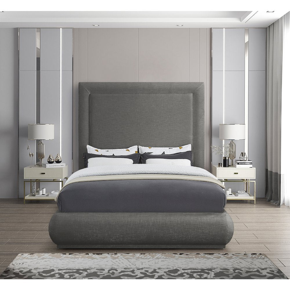 Brooke Grey Linen Textured Fabric King Bed