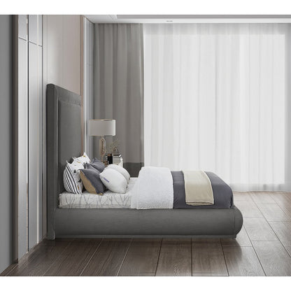 Brooke Grey Linen Textured Fabric King Bed
