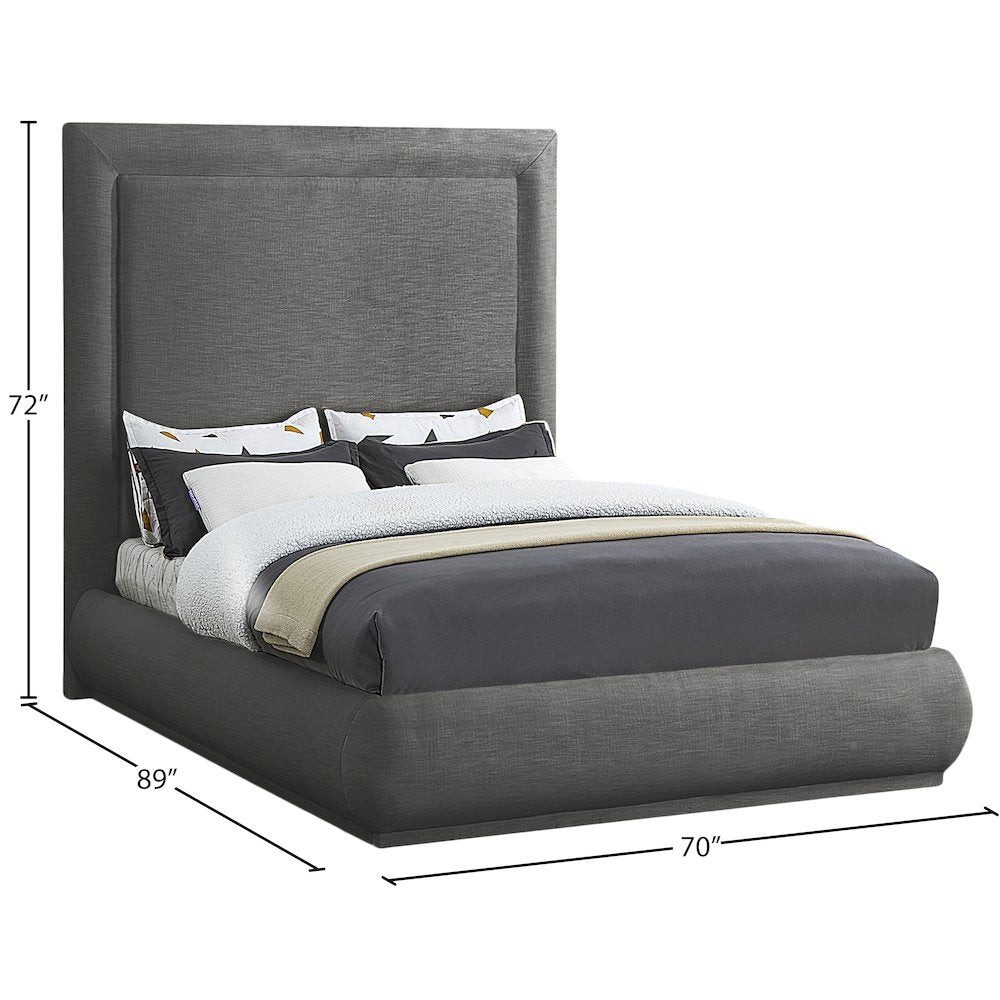 Brooke Grey Linen Textured Fabric Queen Bed