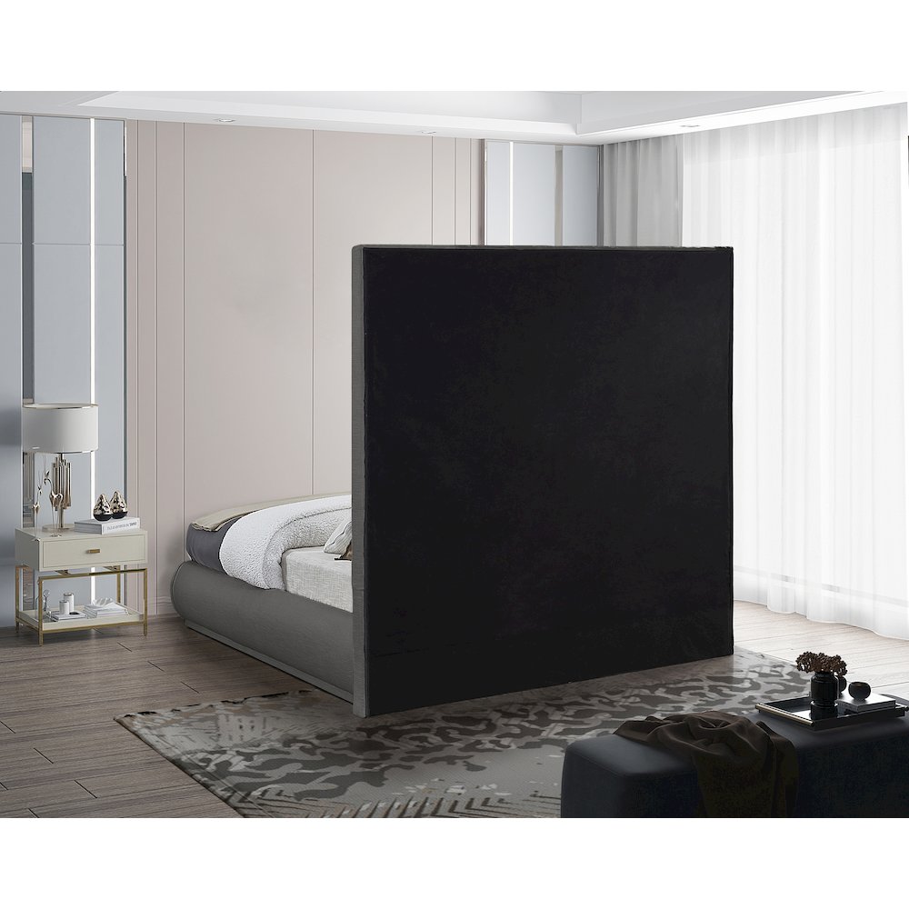 Brooke Grey Linen Textured Fabric Queen Bed