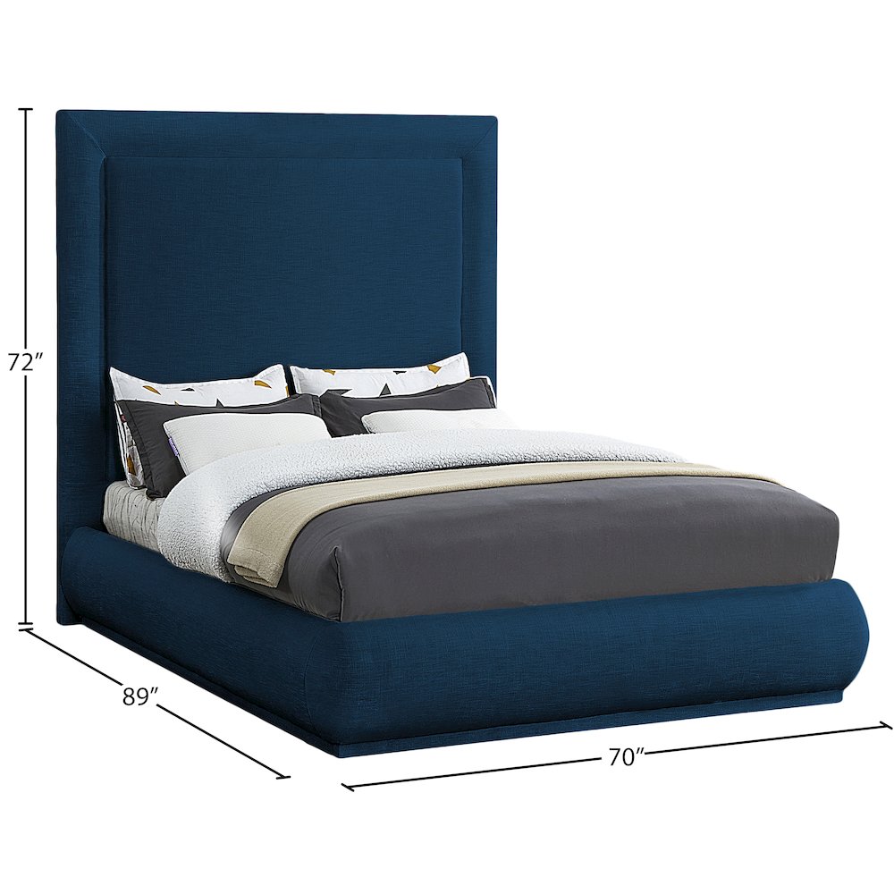 Brooke Navy Linen Textured Fabric Queen Bed