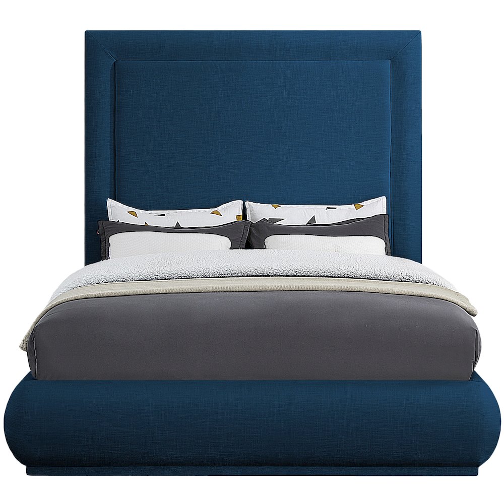 Brooke Navy Linen Textured Fabric Queen Bed