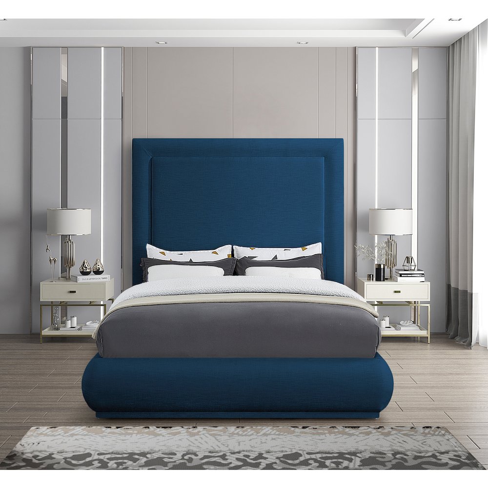 Brooke Navy Linen Textured Fabric Queen Bed