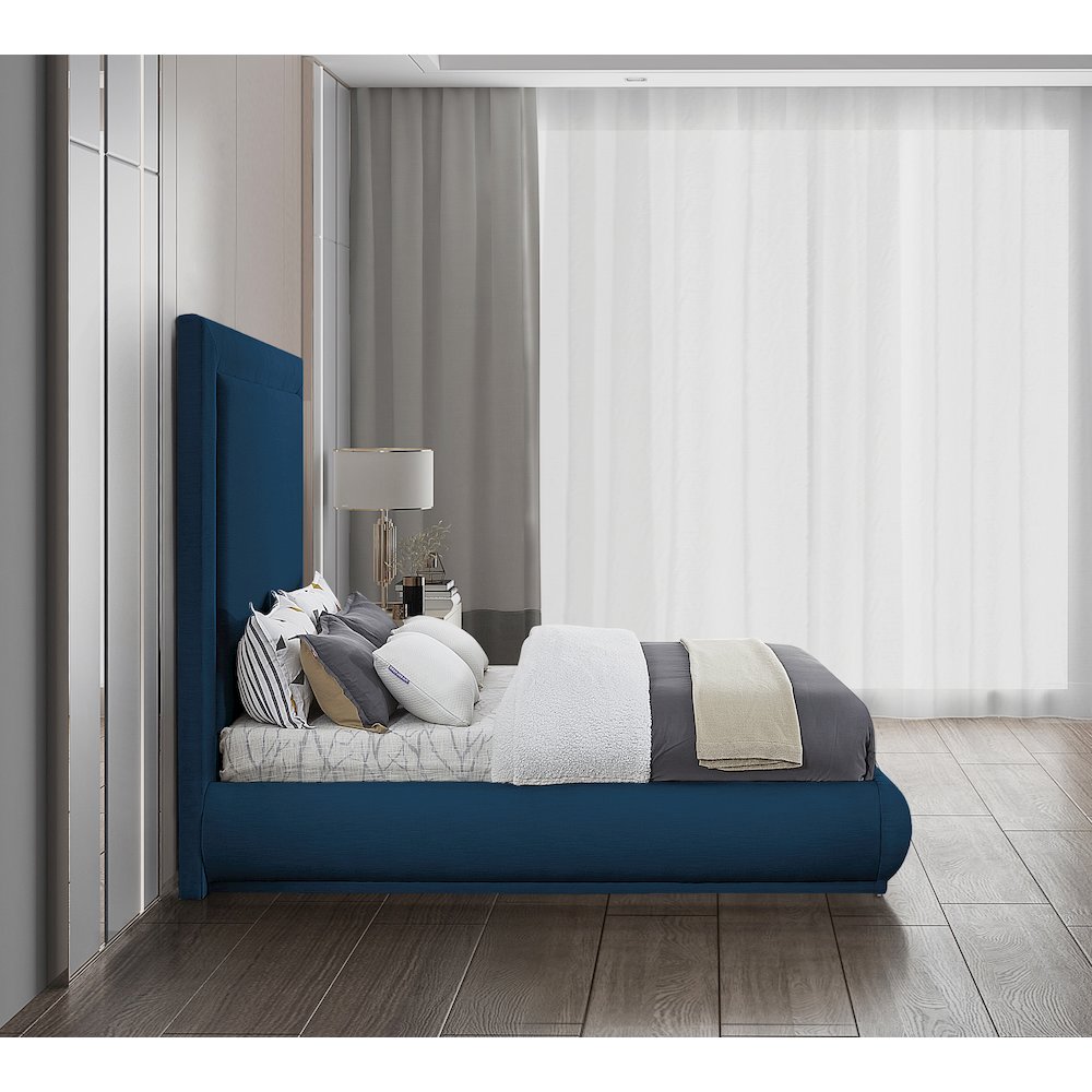 Brooke Navy Linen Textured Fabric Queen Bed