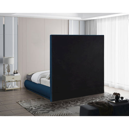 Brooke Navy Linen Textured Fabric Queen Bed