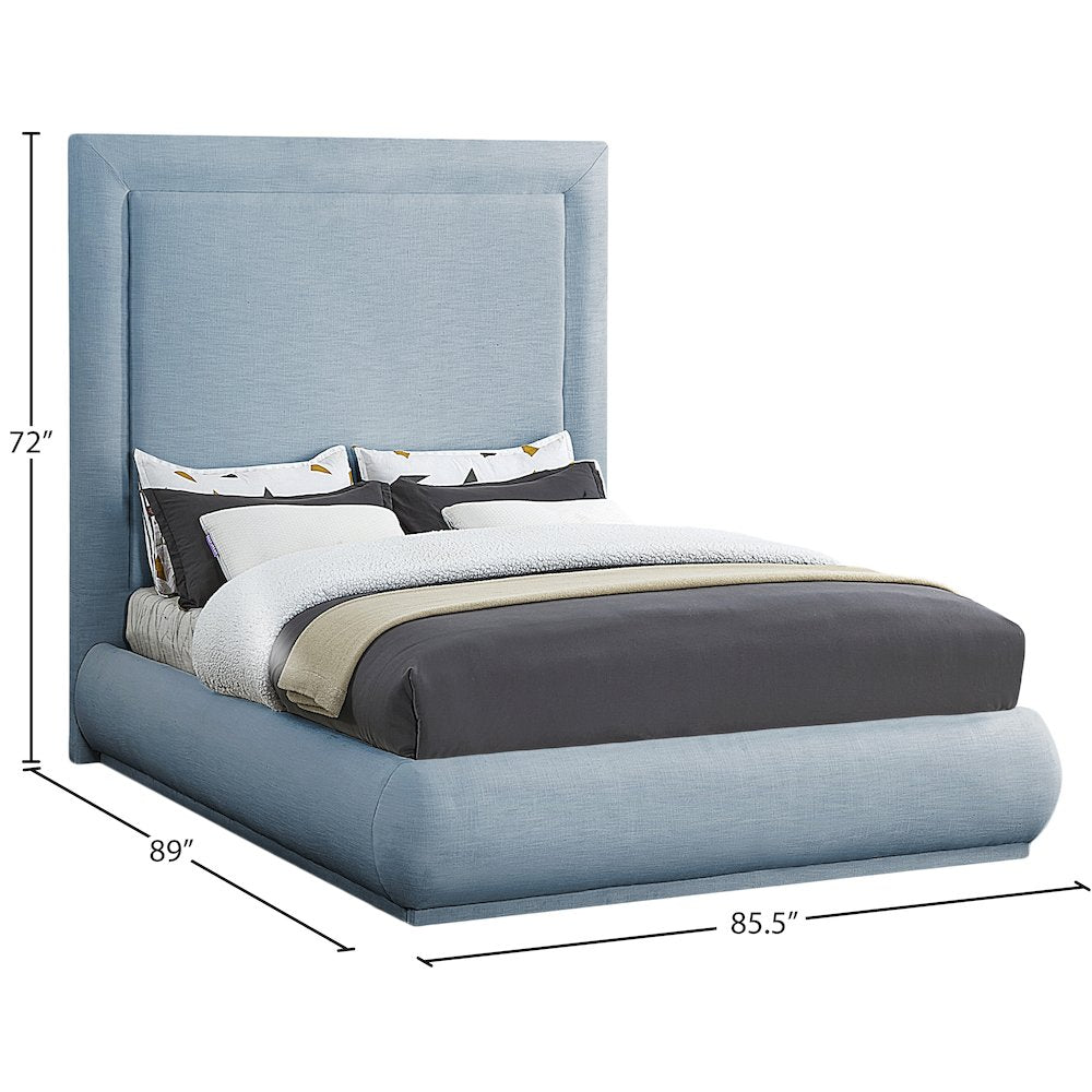 Brooke Light Blue Linen Textured Fabric King Bed