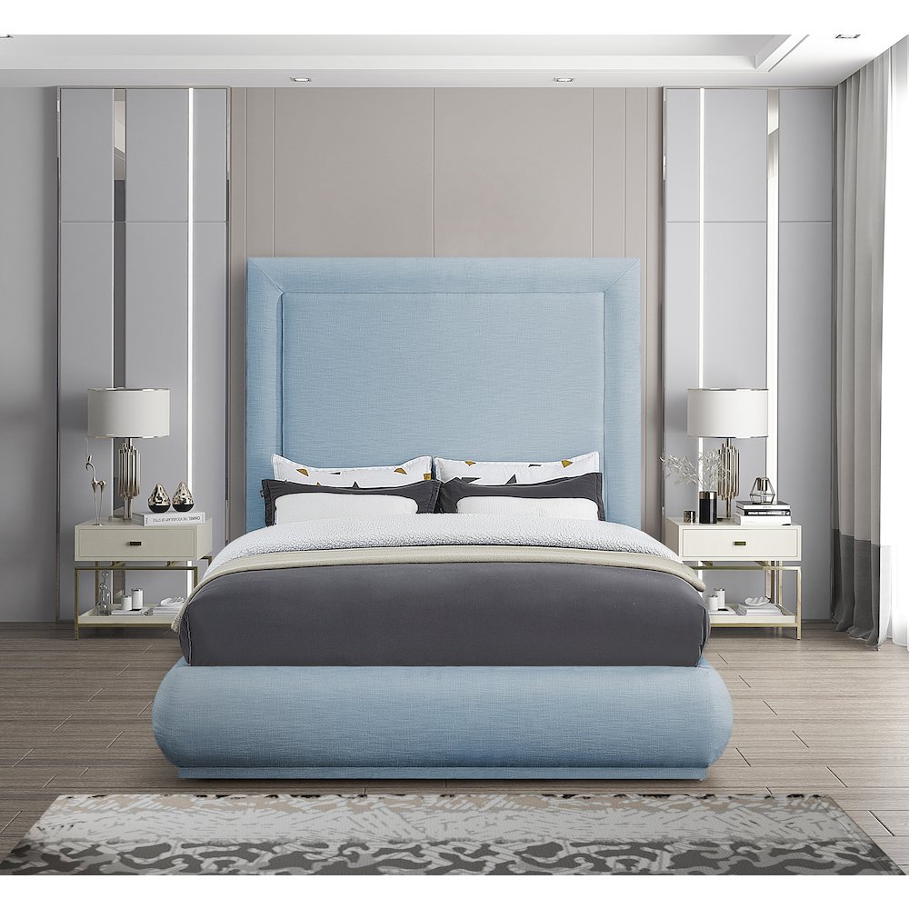 Brooke Light Blue Linen Textured Fabric King Bed