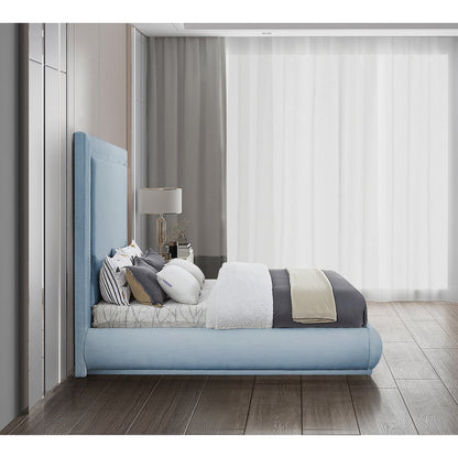 Brooke Light Blue Linen Textured Fabric King Bed
