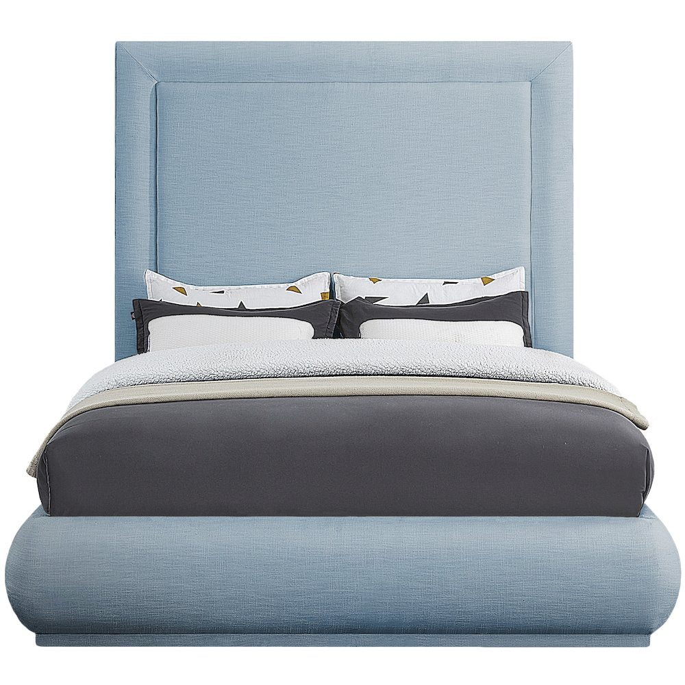 Brooke Light Blue Linen Textured Fabric Queen Bed