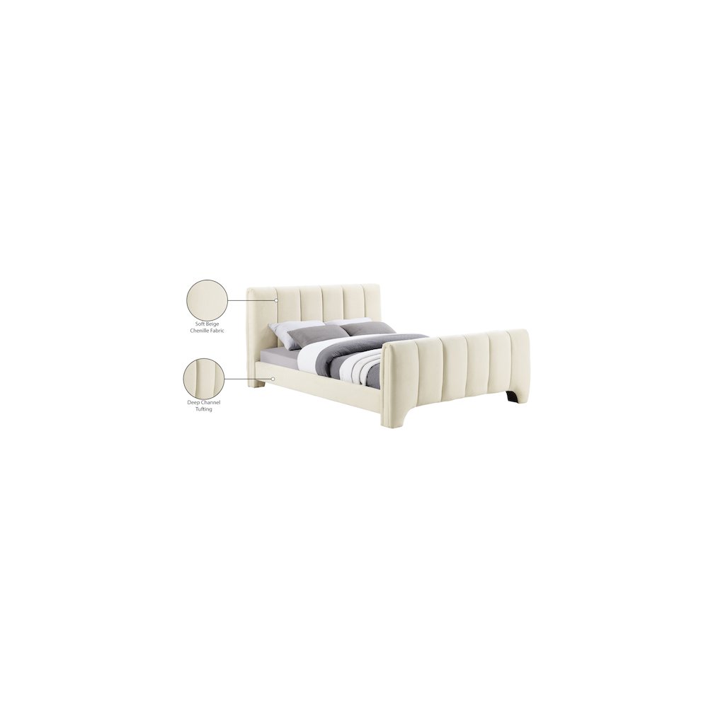 Camila Beige Chenille Fabric Full Bed