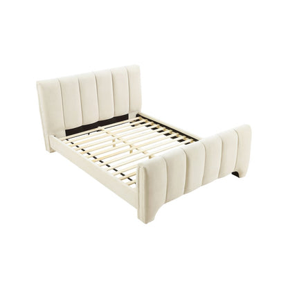 Camila Beige Chenille Fabric Full Bed