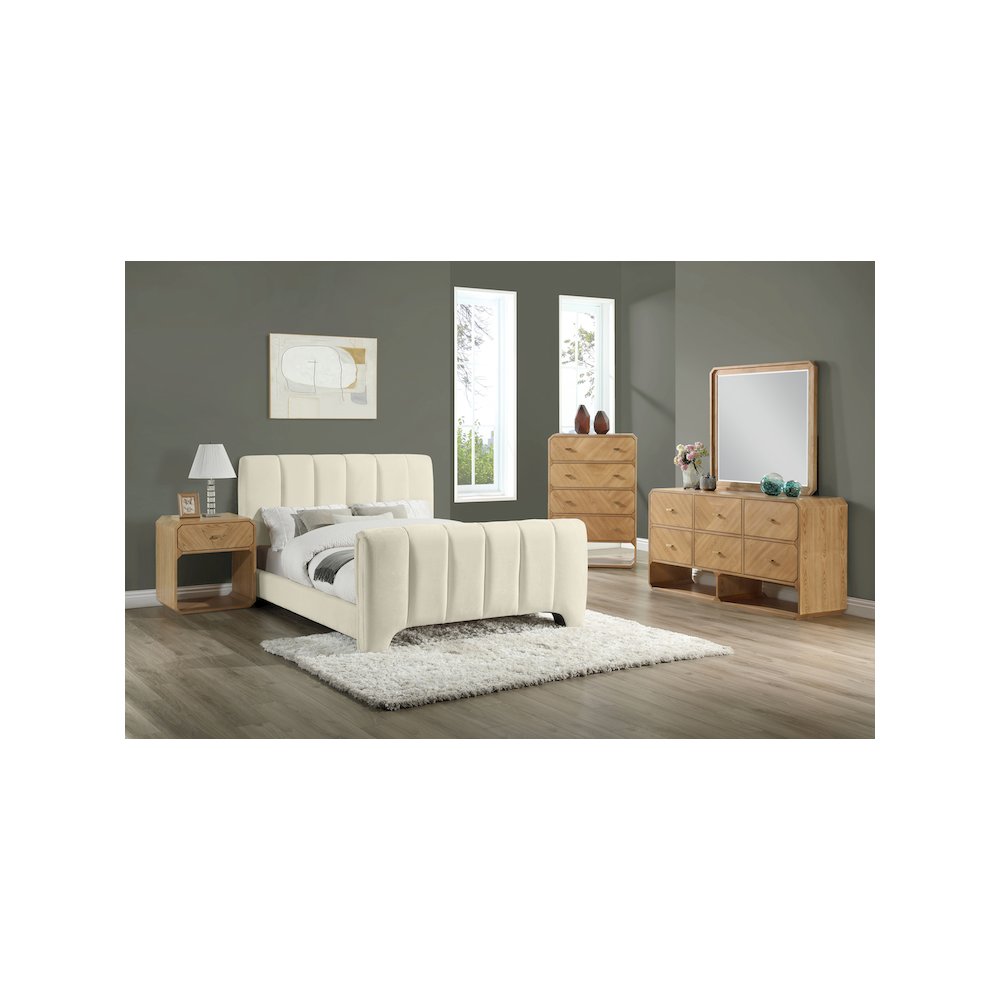 Camila Beige Chenille Fabric Full Bed