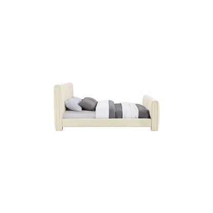 Camila Beige Chenille Fabric Queen Bed