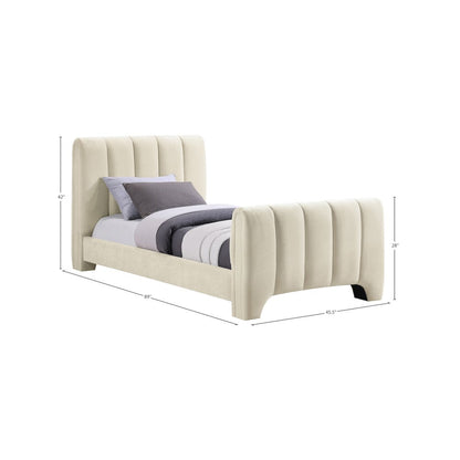 Camila Beige Chenille Fabric Twin Bed