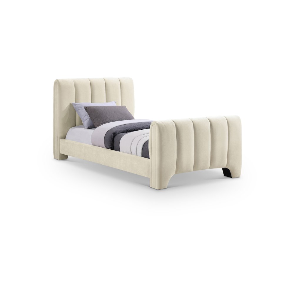 Camila Beige Chenille Fabric Twin Bed