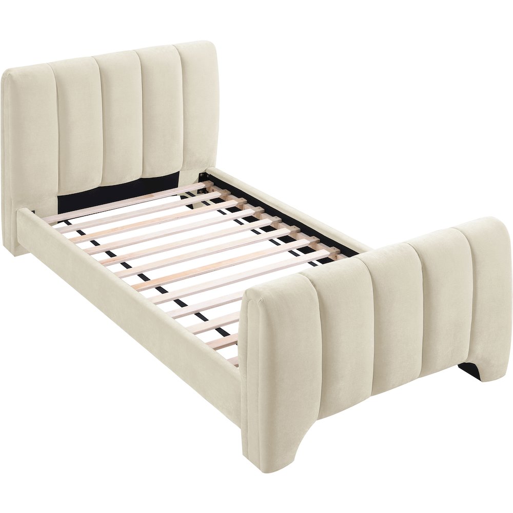 Camila Beige Chenille Fabric Twin Bed