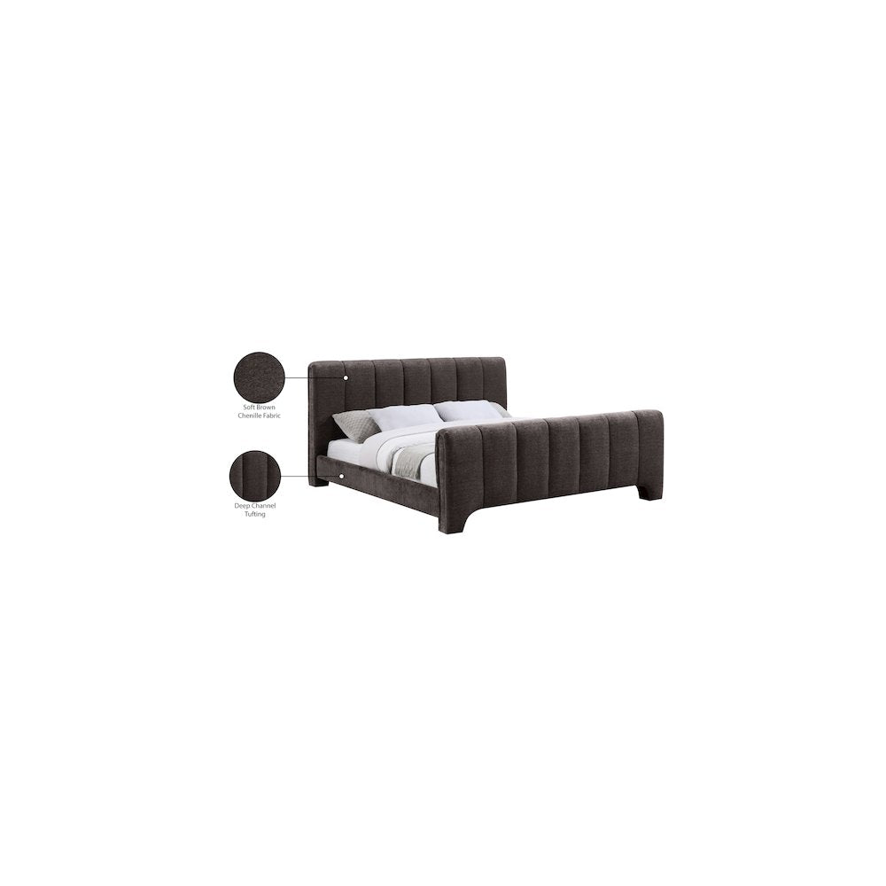Camila Brown Chenille Fabric King Bed