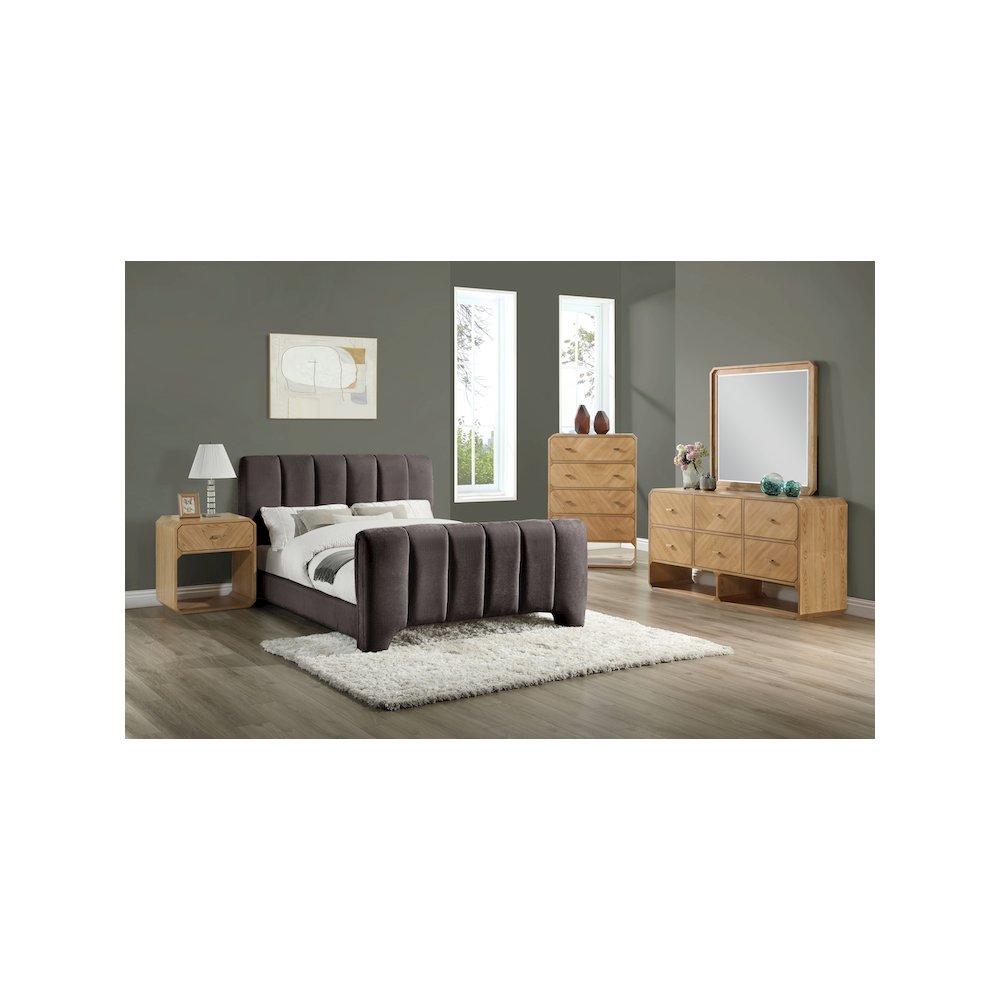 Camila Brown Chenille Fabric Queen Bed