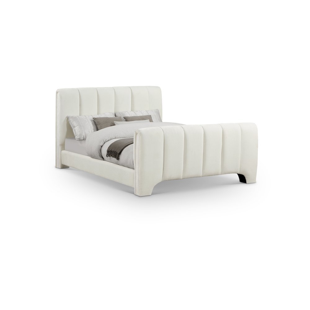 Camila Cream Chenille Fabric King Bed