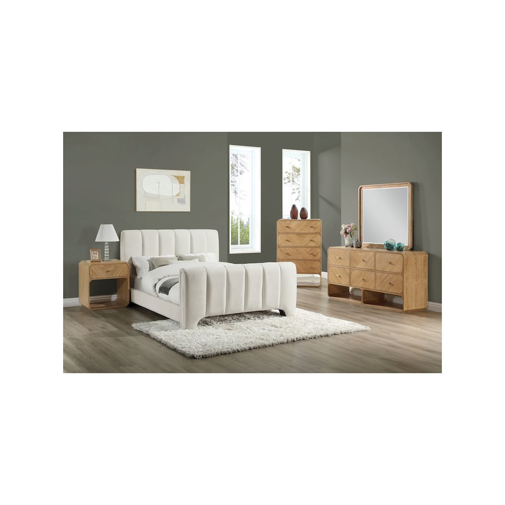 Camila Cream Chenille Fabric King Bed