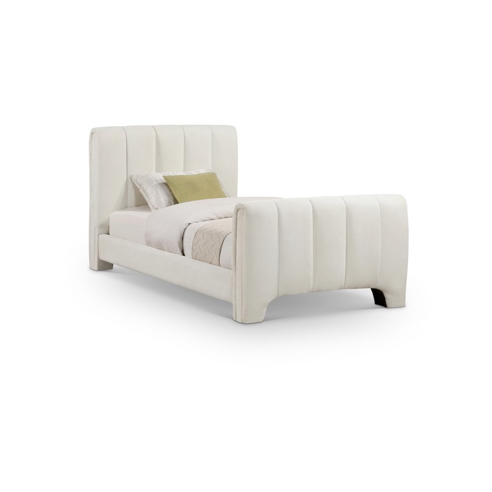 Camila Cream Chenille Fabric Twin Bed