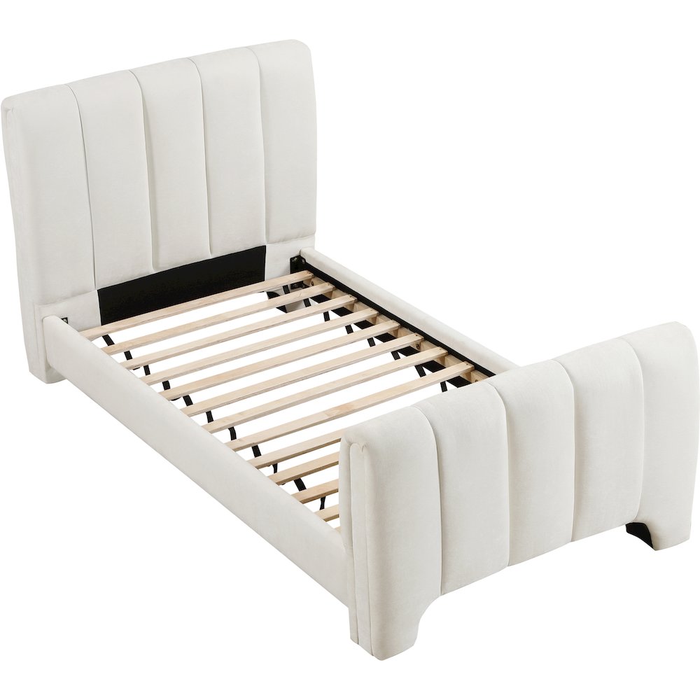 Camila Cream Chenille Fabric Twin Bed