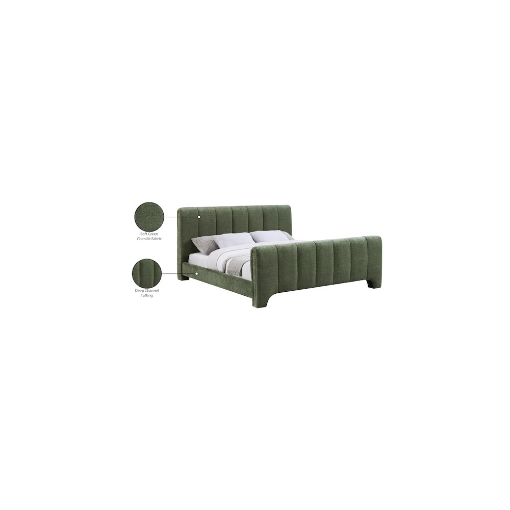 Camila Green Chenille Fabric Full Bed
