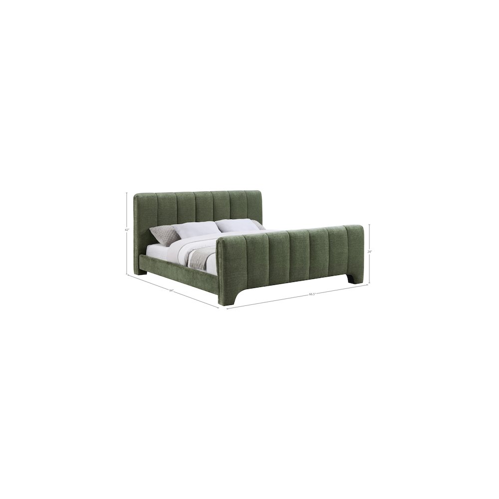 Camila Green Chenille Fabric Queen Bed