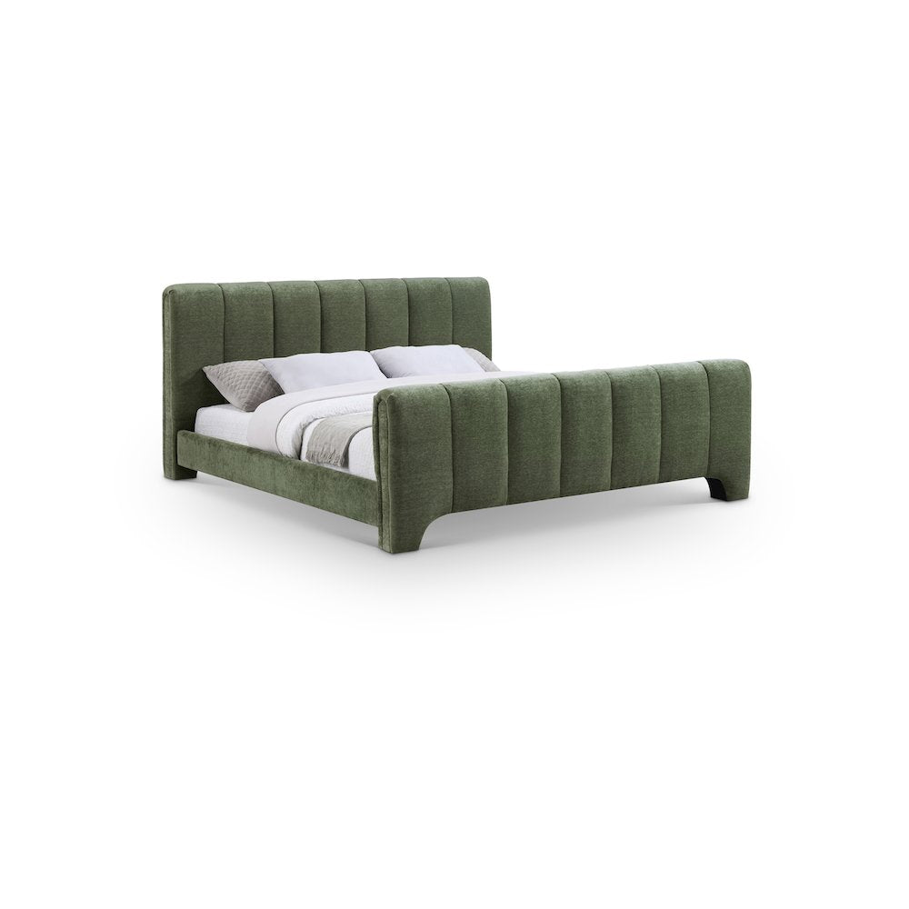 Camila Green Chenille Fabric Queen Bed