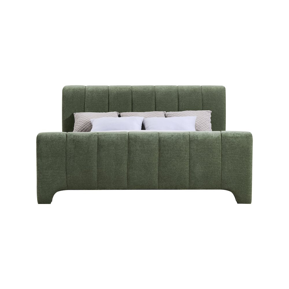 Camila Green Chenille Fabric Queen Bed