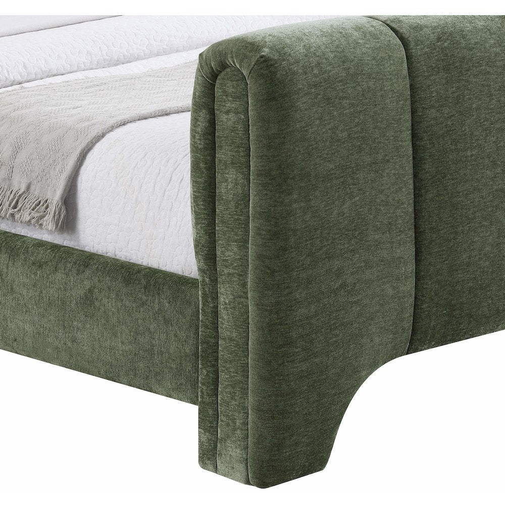 Camila Green Chenille Fabric Queen Bed