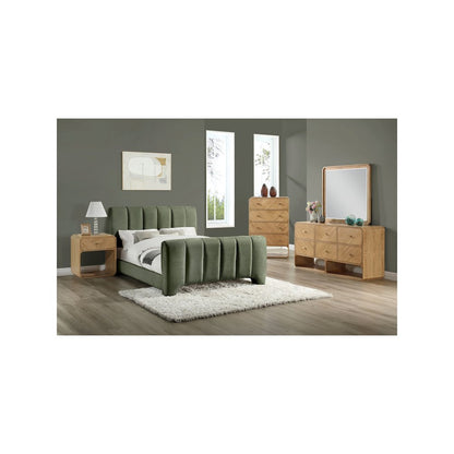Camila Green Chenille Fabric Queen Bed