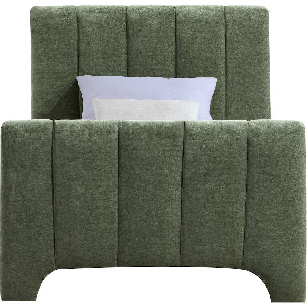 Camila Green Chenille Fabric Twin Bed