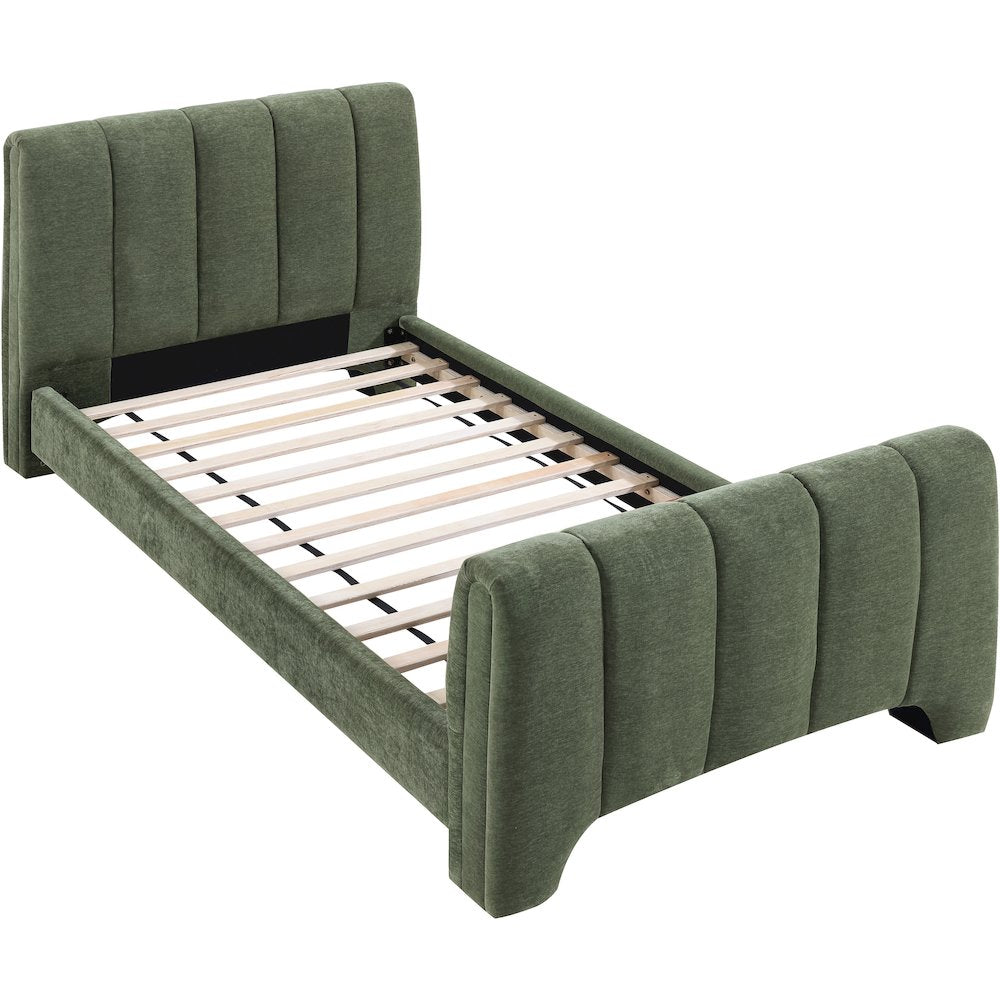 Camila Green Chenille Fabric Twin Bed