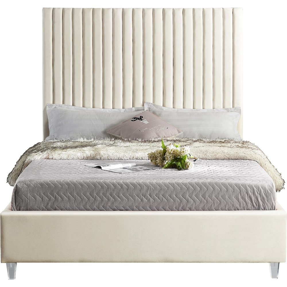 Candace Cream Velvet Queen Bed