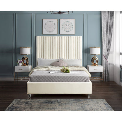Candace Cream Velvet Queen Bed