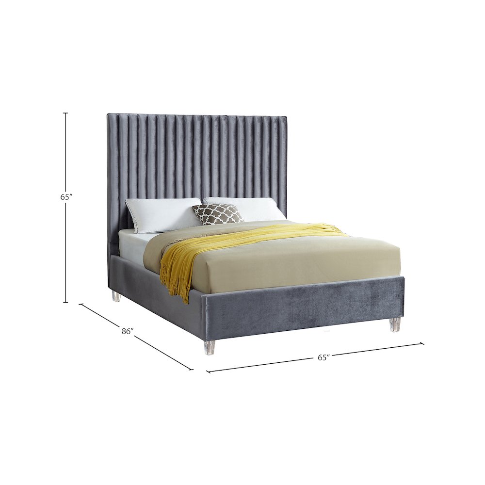 Candace Grey Velvet Queen Bed