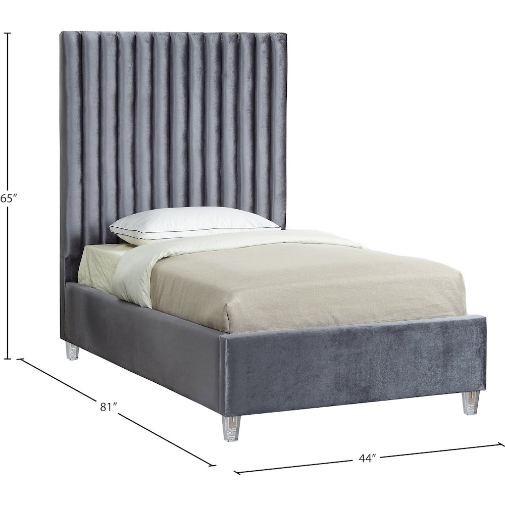 Candace Grey Velvet Twin Bed