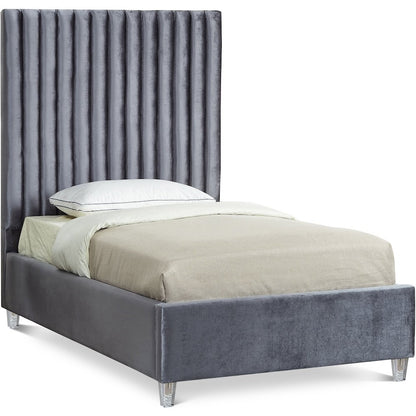 Candace Grey Velvet Twin Bed